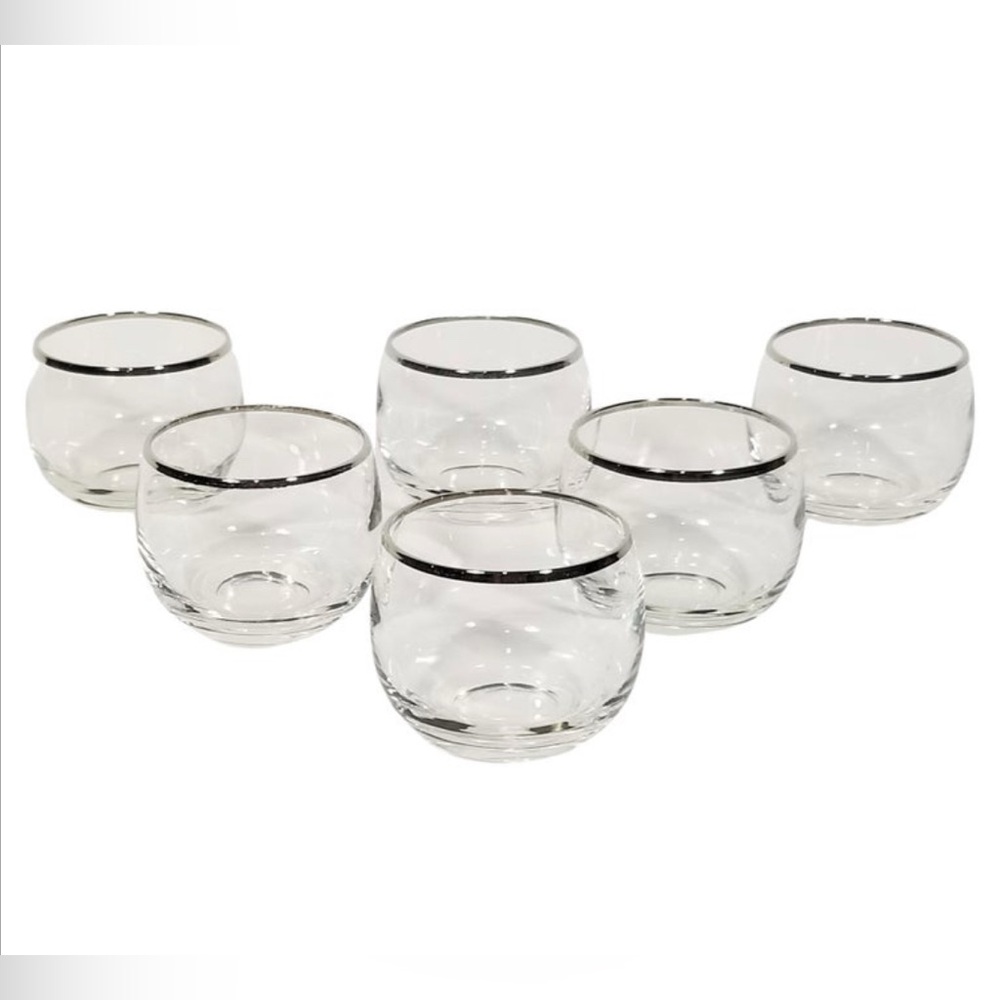 Vintage Dorothy Thorpe 1960s MCM Silver Rim Roly Poly Cocktail Glasses Set of 6 - Picture 13 of 13